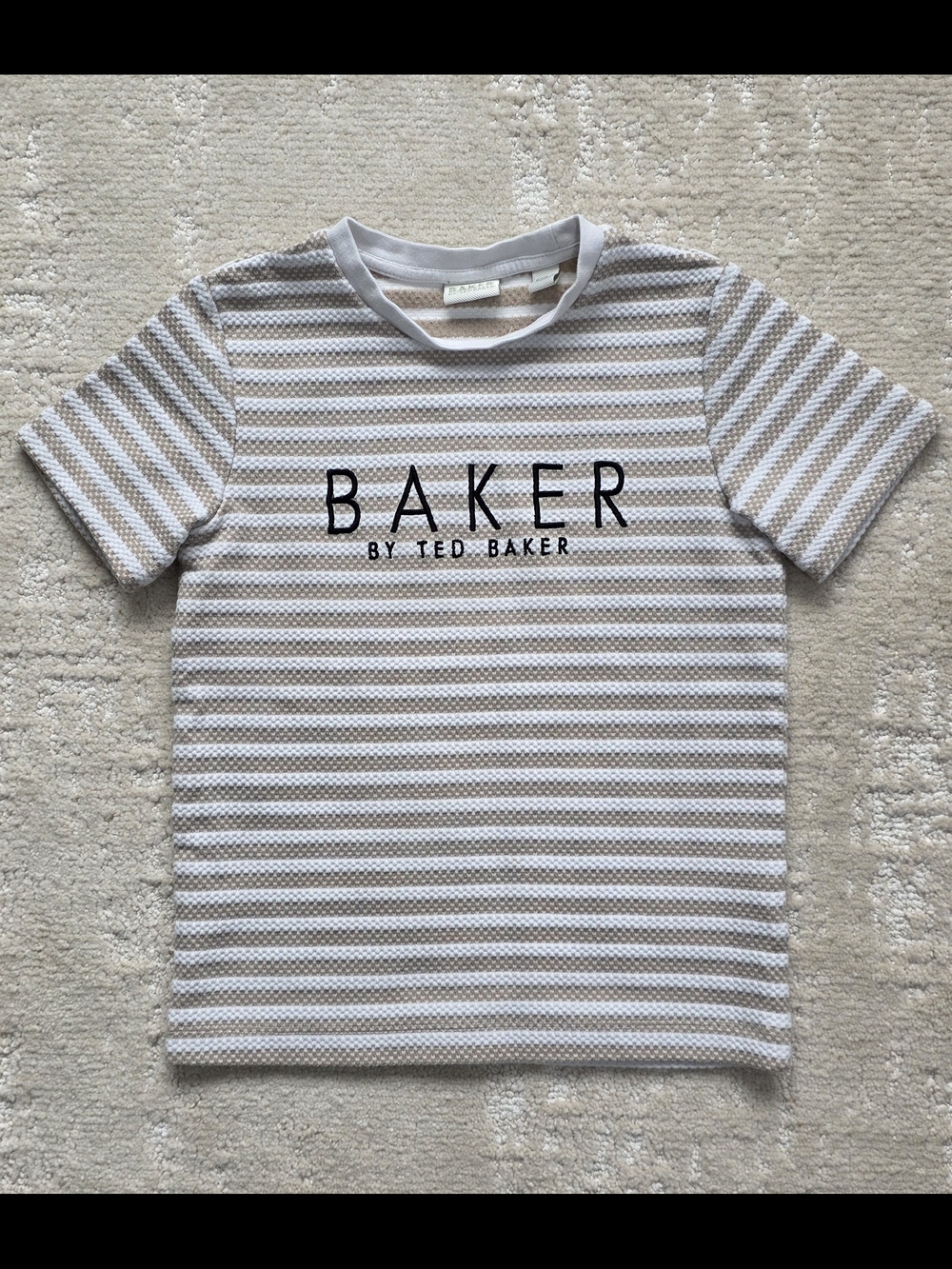 Ted Baker Boy's Striped Logo Tee in Cream & White